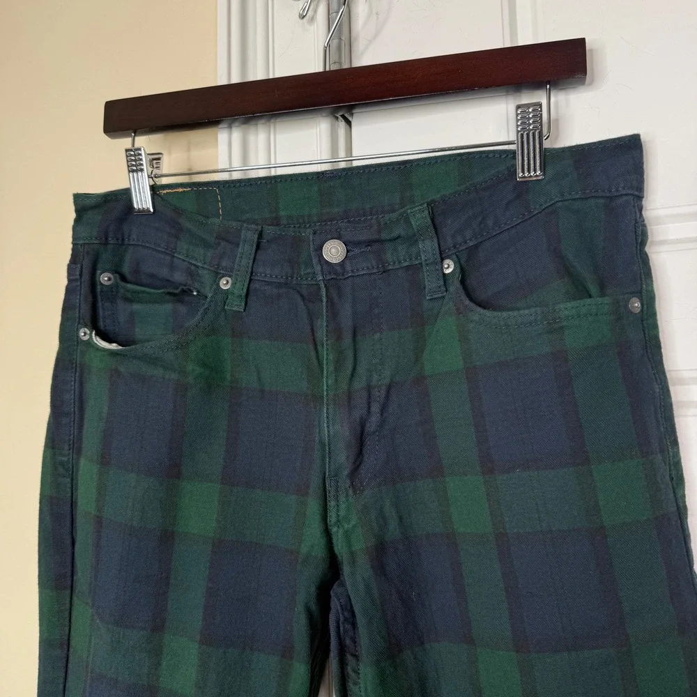 Levi's 511 Slim Fit Pants Mens 32/28 Green Navy Black Watch Plaid Stretch